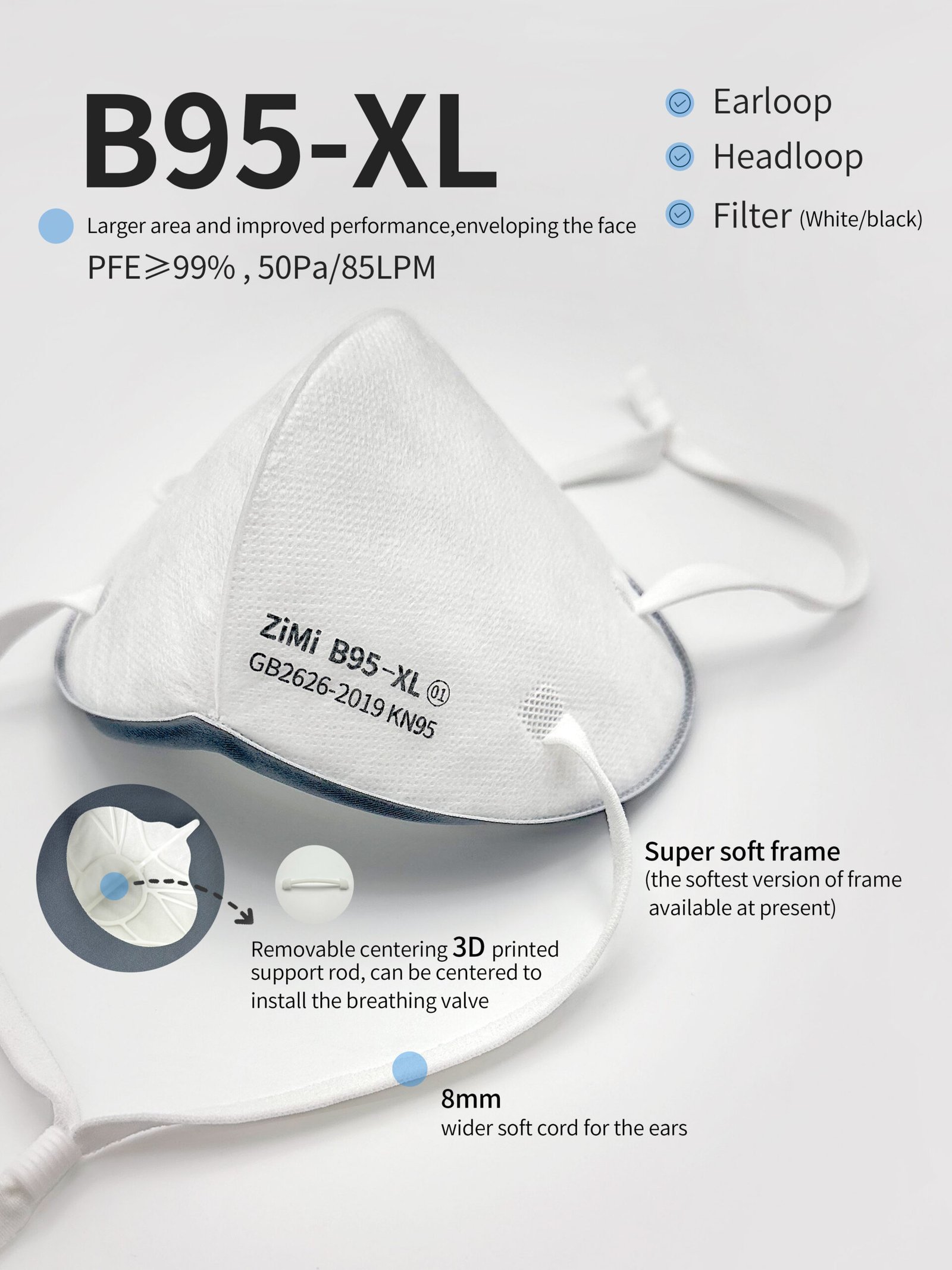 B95-XL particulate protective mask adult XL size KN95 (Mask with frame ...